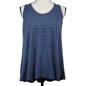 W5 Tank Top Womens Sz M Blue White Striped‎ Exposed Back Zipper High Low Knit